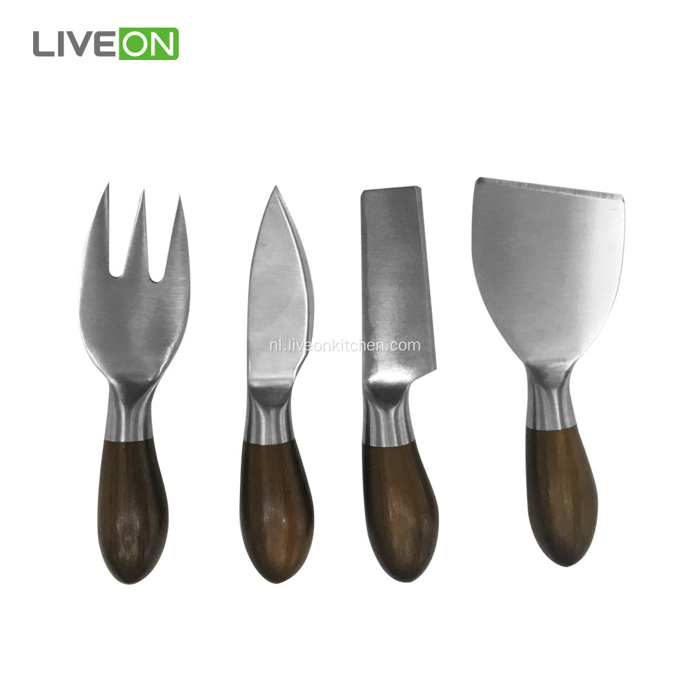 4-delige Cheese Knife-collectie in rubberhout