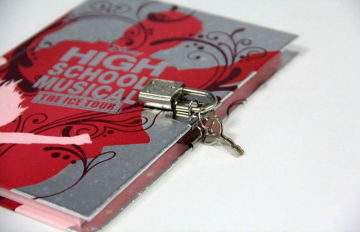 Promotional Custom Notebook Printing With Lock , Silver Card Cover / Sewing Binding