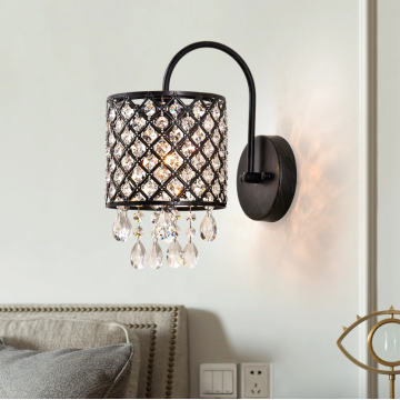 Erelina Dimmable Black Iron Crystal Armed Sconce