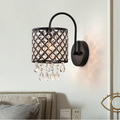 Erelina Dimmable Black Iron Crystal Armed Sconce