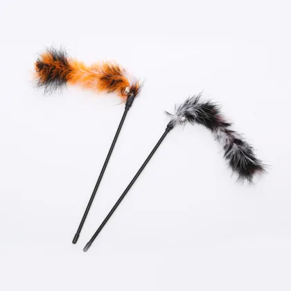 Cat teaser toy Turkey feather pole with bell