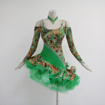 Green latin dance costumes for competition