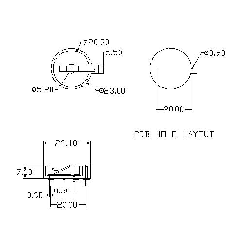 CR2032 Coin Cell Holder with PC pins China Manufacturer