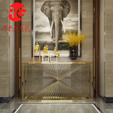 Customized Modern Stainless Steel Metal Tea Glass Countertop Console Furniture RG01OEM