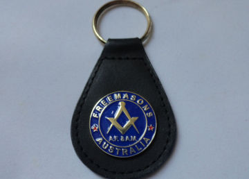 Aluminum, Stainless Steel, Soft Pvc, Brass Freemasons Leather Keychain With Die Stamping