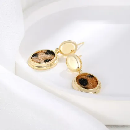 Stylish Geometric leopard print leather earrings