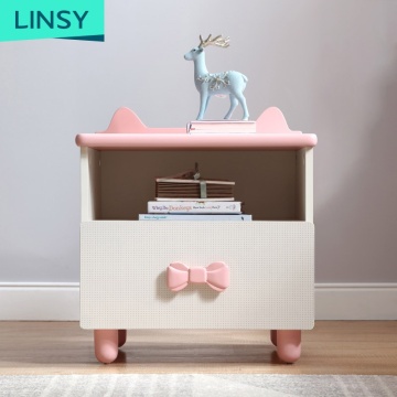 Linsy Modern White and Pink Kid Night Stand Table for Children EA1B