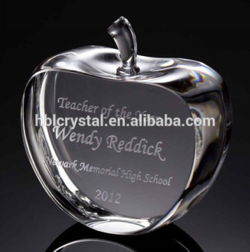 Nice cut apple shape crystal paperweight with engraved logo for gifts&prize
