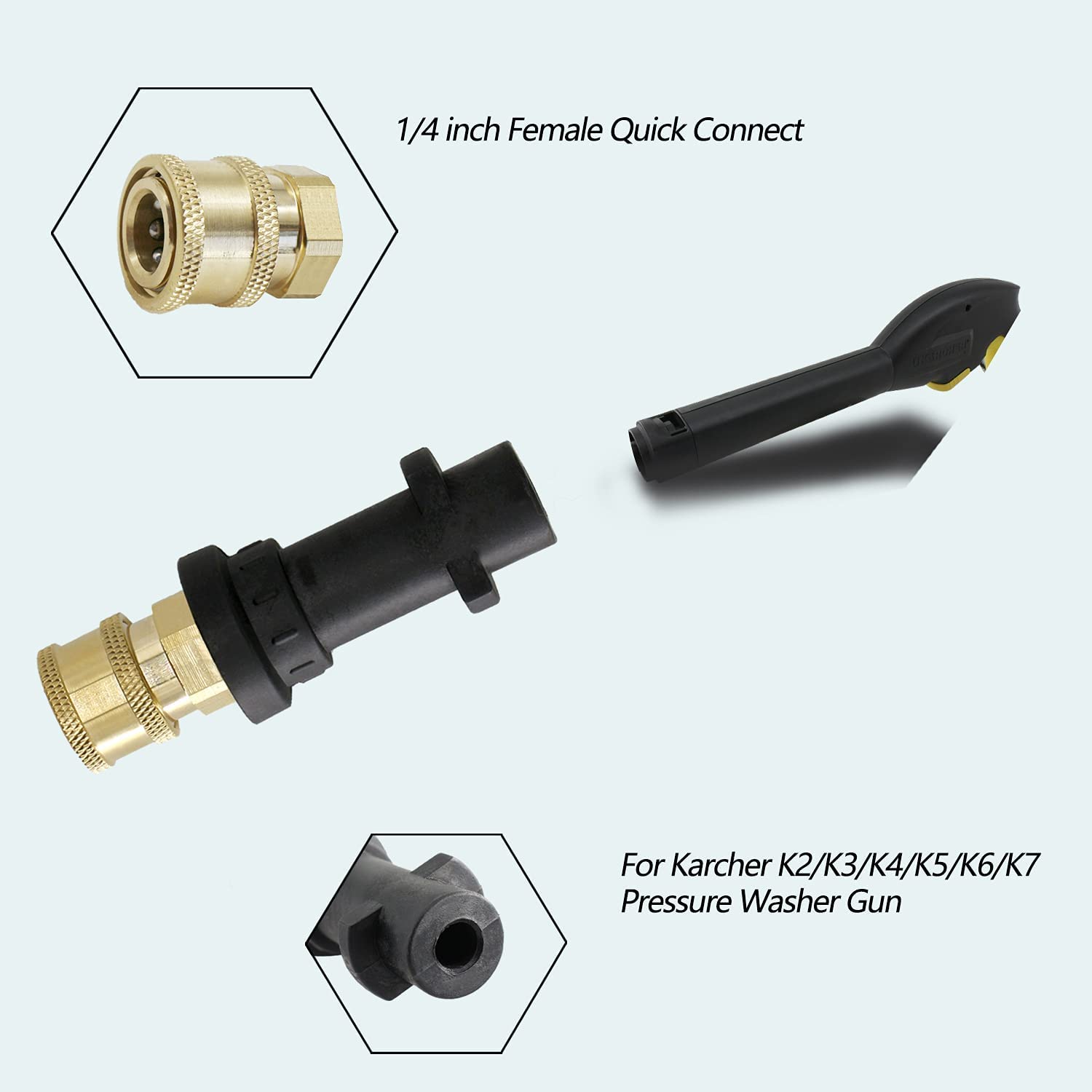 Adaptador de lavadora a presión, al ajuste de conexión rápida de 1/4 '' para la serie K2-K7, con 5 puntas de boquilla de lavadora de potencia múltiples grados, 2.5