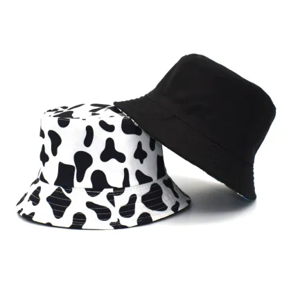 Cow Print Cotton Double Face Sun Hat for Women and Men