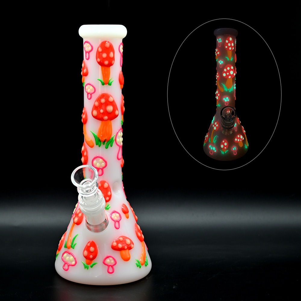 Night glow red mushroom 3D Cartoon Bong,Smoking Bong