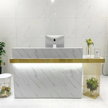 Modern Luxury Minimalist White Gold Stainless Steel Salon Reception Desk FS-3005