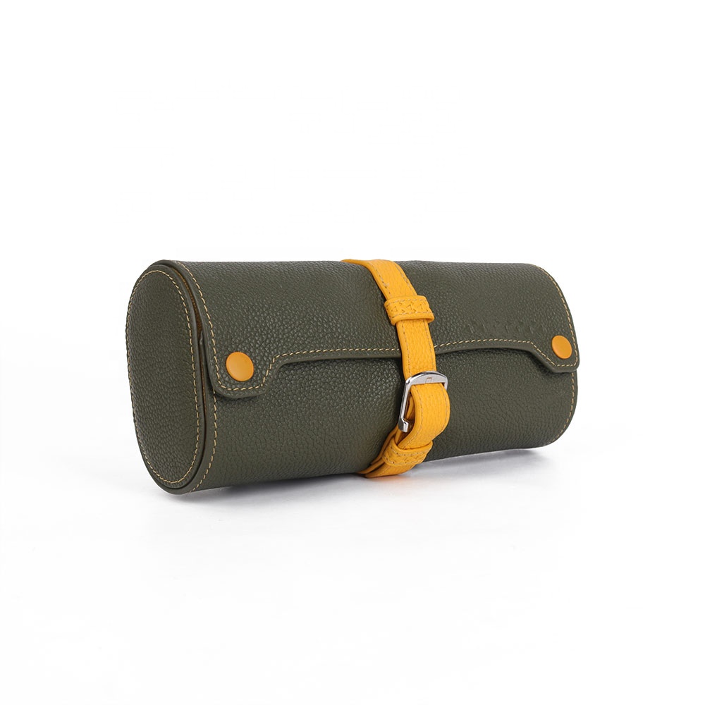 Nappa leather wrist 3 watches case roll organizer