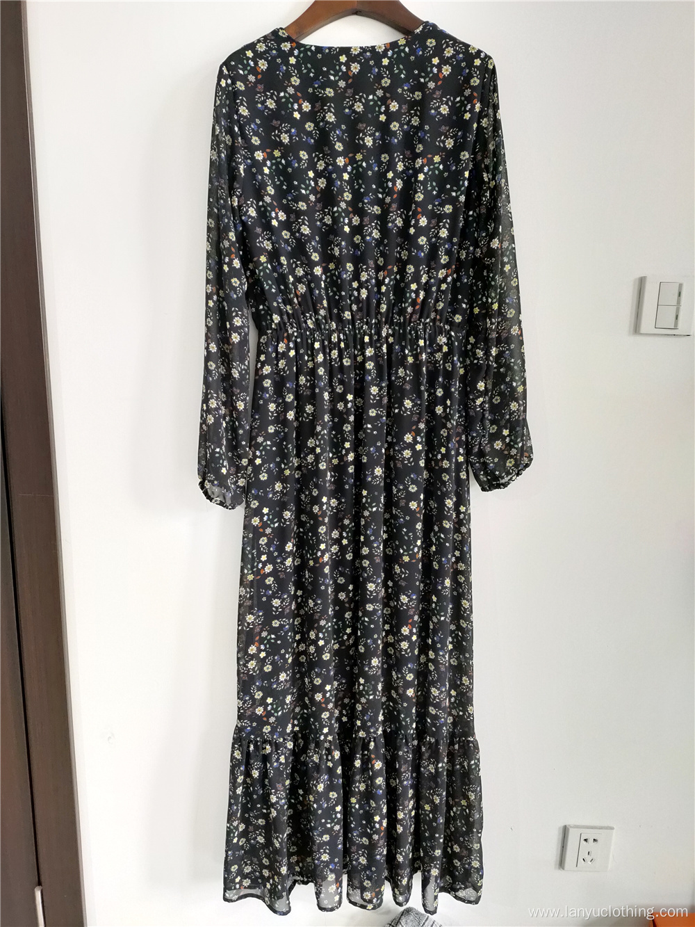 Ladies Floor-length Maxi Dress Floral Print Chiffon Dress