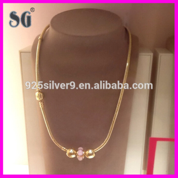 2016 fashion 925 sterling silver and gold plating charm necklaces with silver beads and glass beads for European Jewelery
