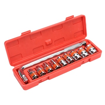 10 Pcs 1/2" Dr Socket Tool Set with L Extension Bar and Red Box
