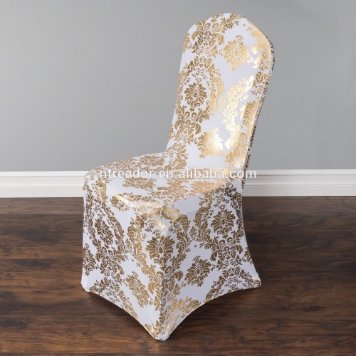 Gold Metallic Damask Spandex Banquet Chair Cover