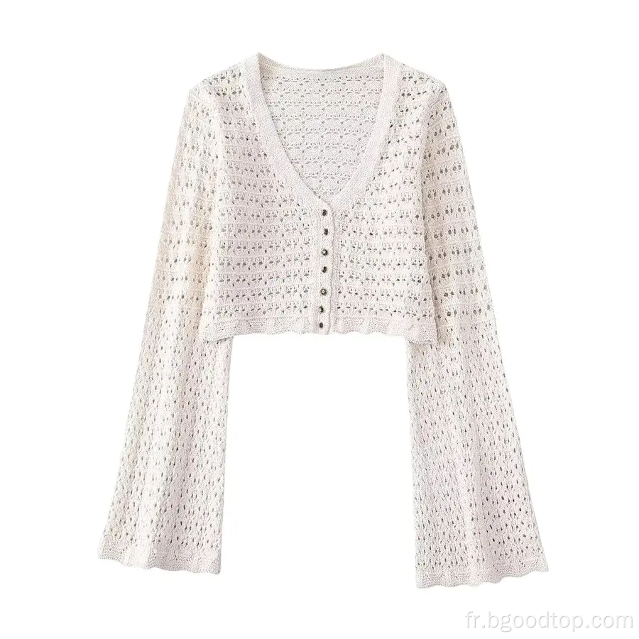 Mode cardigan en tricot creux en V-col