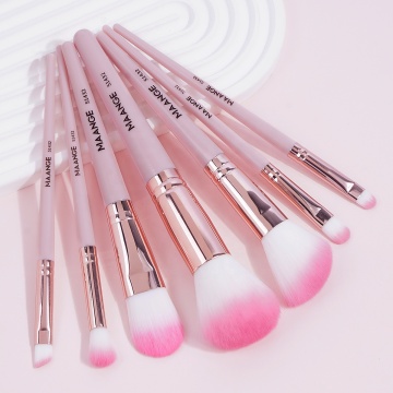 MAANGE 7pc Pink Makeup Brush Kit with Rose Gold Handles