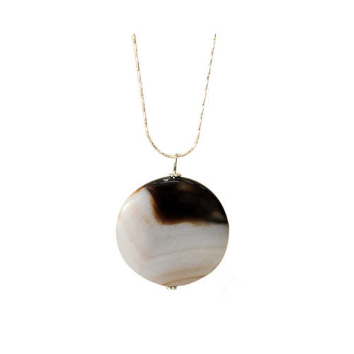 Natural Gemstone Agate Necklace with Silver Chain