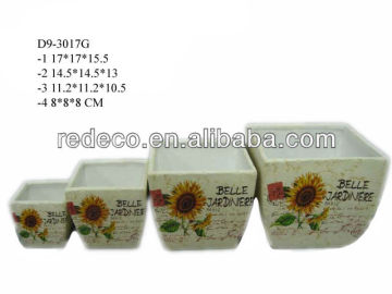 Sunflower decal antique ceramic jardiniere