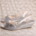 Chaussures de demoiselle d&#39;honneur compensées argentées Sandales Peep Toe