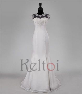 2015 latest design spandex chiffon mermaid wedding dress in cream color