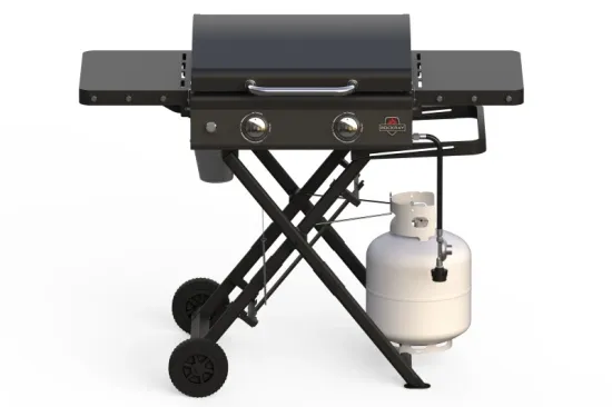 Outdoor Barbecue Cooker Foldable Camping 2 Burner BBQ Gas Griddle Grill with Lid