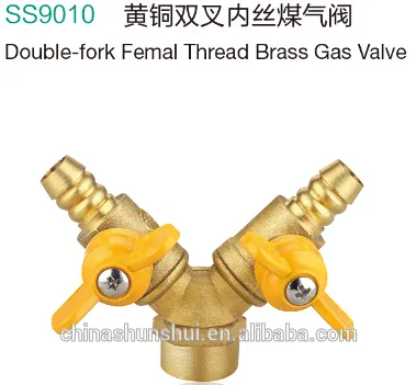 Forged Double-fork Femal Male Thread brass gas ball valve with butterfly SS9010