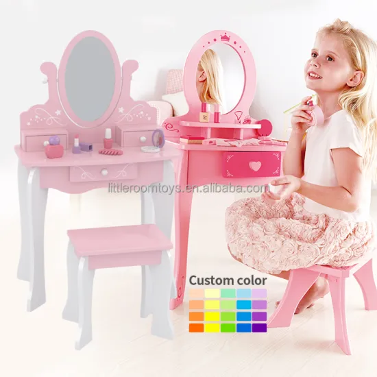 Little Room Girls Princess Makeup Wooden Dressing Table for Toddler Role Play