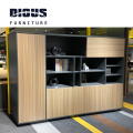 European style office use boss room golden eucalyptus foshan factory wood file cabinet