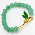 Green Aventurine Gemstone Bracelet with Diamante alloy dragonfly Piece