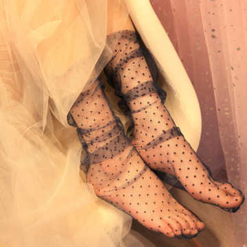 Black Ice Silk Dot Crew Socks for Women