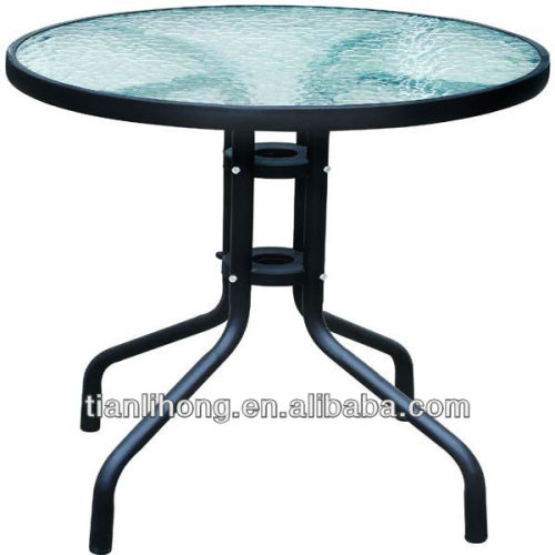 Hot Sale 80CM Iron Glass Garden Table /Outdoor Coffee Bar Table With Hole