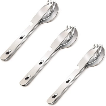 4-in-1 Camping Gear: Multi-functional Tableware - Stainless Steel Spoon, Fork, Knife Combination Set for Picnics and Travel Accessories