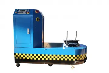 Automatic airport baggage wrapper for large baggage