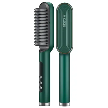 Green Hot Ceramic PTC Heating Hair Straightener Brush