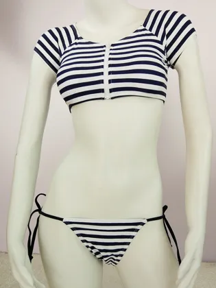 2017 New Arrival Women Short Sleeve Striped Bikini Set