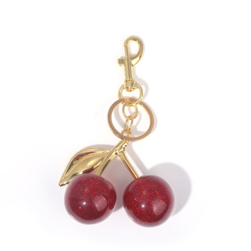 Cherry Bag Charms: Luxury Gold Keychain and Glitter Resin Bag/Wallet Charms