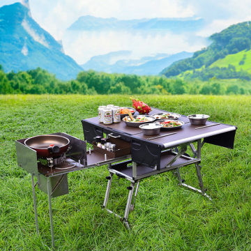 Cucina da campeggio portatile compatta con tavolo da picnic pieghevole