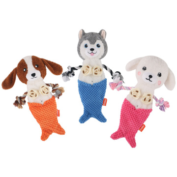 D KING Stuffed Animal Mermaid Plush Dog Toy - Durable Rope Chew Toy