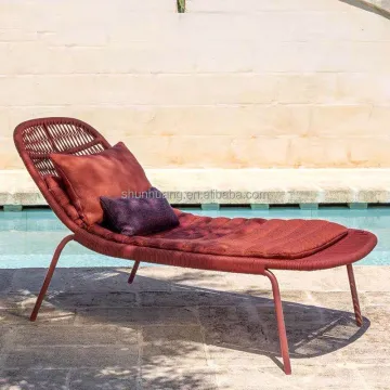 All-Handmade Garden Outdoor Lounge Chairs: Rope Woven Pool Sun Loungers, Beach Sea Aluminum Frame Single Sunbed