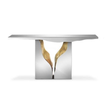 Factory Supply Modern Luxury White Gold Console Table - Italian Style Mirrored Lobby Hallway Furniture