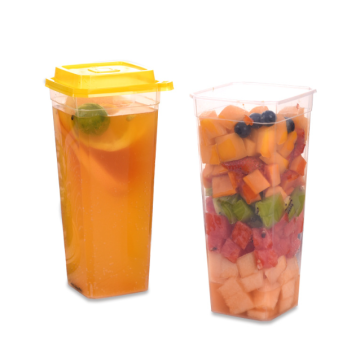 YIWEI OEM/ODM Transparent Square PP PlasticDisposable Beverage Cups with Lid