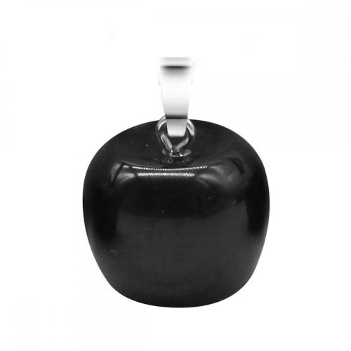 3D Black Obsidian Apple Pendant Necklace for Women Girls