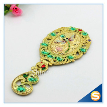 Gold oval shaped carving ellipse carried cosmetic mirror handle mirrors portable ladies gifts