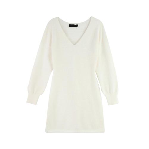 White V-neck Wrap Dress V-Neck Knit Slim-Fit Dress Manufactory