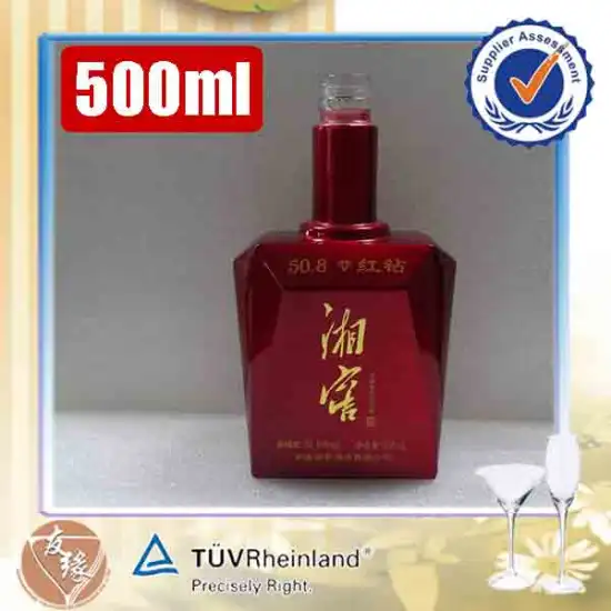 paining color finishing 500ml alcohol packaging red colored glass bottles sale with screw cap