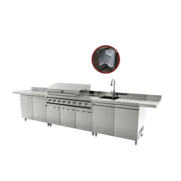 Multifunctional Outdoor Kitchen Islands Built in Fridge Stainless Steel BBQ Cabinet Set