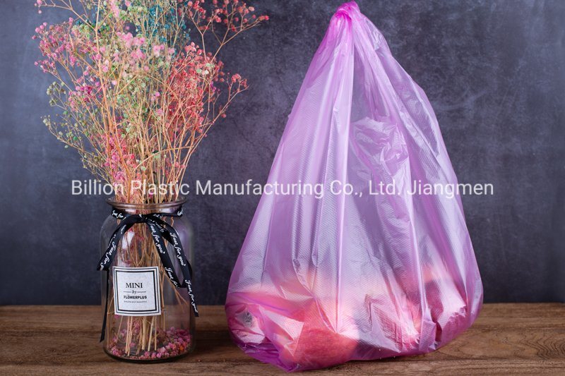 HDPE Embossed Surface Translucent Pink T Shirt Bag Plastic Shopping Bags